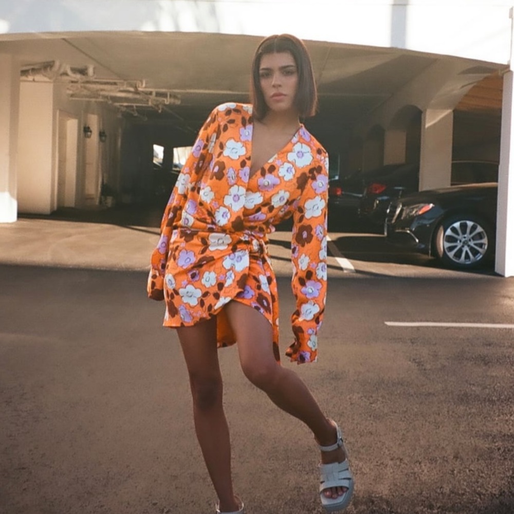 Zara floral wrap dress